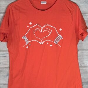 Women's Coral Short Sleeve Tee with Heart Hand Graphic